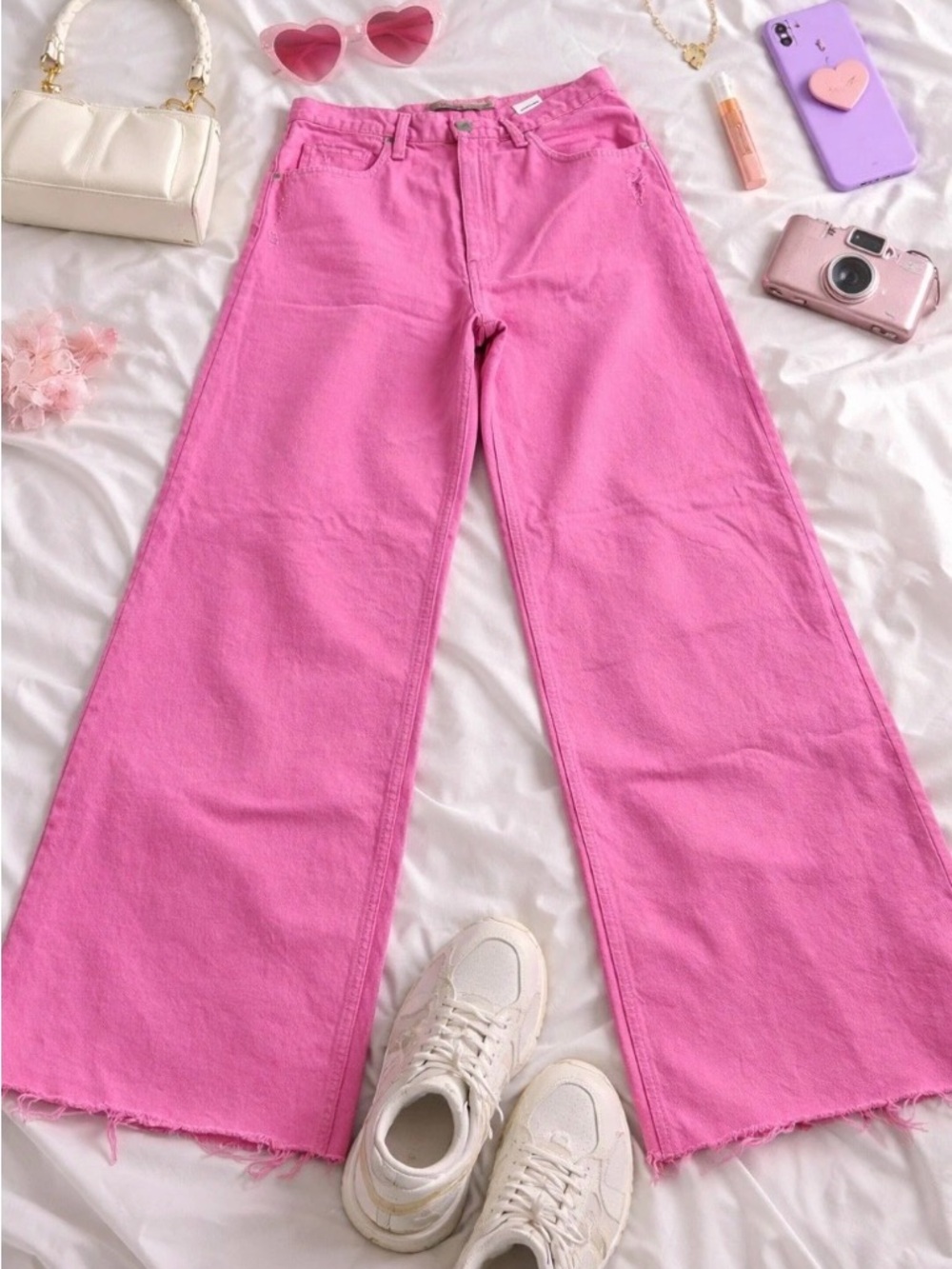 Hudson Jeans Pink Wide-Leg Denim Pants